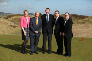 (L-R) Kathryn Thomson, Chief Operating Officer, Tourism NI; Colm McLoughlin, Executive Vice Chairman, Dubai Duty Free; Kenneth McCaw, Club Captain, Royal County Down Golf Club; George O'Grady, Chief Executive, The European Tour; Barry Funston, Chief Executive, the Rory Foundation